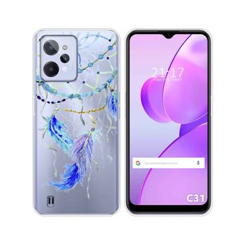 Funda Silicona Transparente Para Realme C31 Diseño Plumas