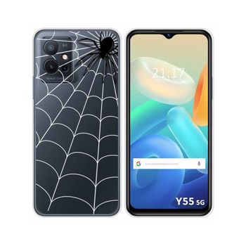 Funda Silicona Transparente Para Vivo Y55 5g Diseño Araña