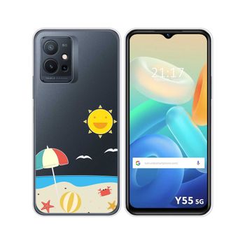 Funda Silicona Transparente Para Vivo Y55 5g Diseño Playa