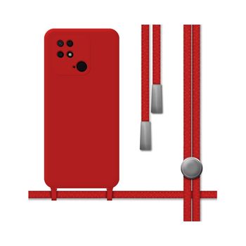 Funda Silicona Líquida Con Cordón Para Xiaomi Redmi 10c Color Roja