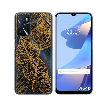 Funda Silicona Transparente Para Oppo A54s Diseño Hojas Dibujos