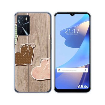 Funda Silicona Para Oppo A54s Diseño Corazones Madera Dibujos