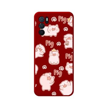 Funda Silicona Líquida Roja Para Oppo A54s Diseño Cerdos Dibujos