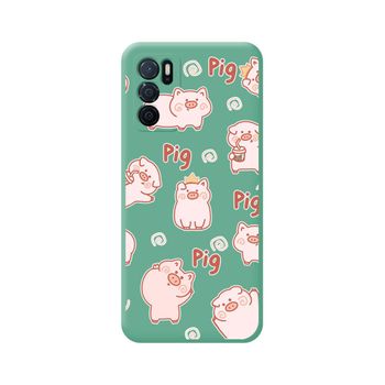 Funda Silicona Líquida Verde Para Oppo A54s Diseño Cerdos Dibujos