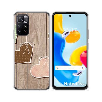 Funda Silicona Para Xiaomi Redmi Note 11s 5g Diseño Corazones Madera Dibujos