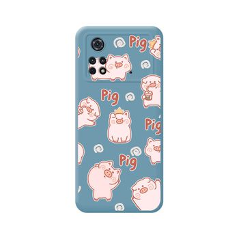 Funda Silicona Líquida Azul Para Xiaomi Poco M4 Pro 4g Diseño Cerdos Dibujos