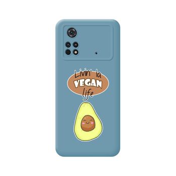 Funda Silicona Líquida Azul Para Xiaomi Poco M4 Pro 4g Diseño Vegan Life Dibujos