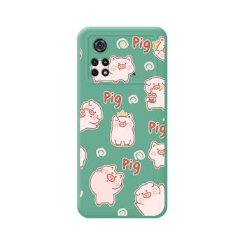 Funda Silicona Líquida Verde Para Xiaomi Poco M4 Pro 4g Diseño Cerdos Dibujos