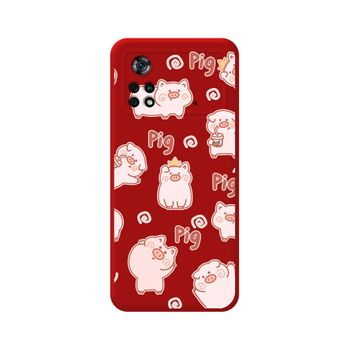 Funda Silicona Líquida Roja Para Xiaomi Poco X4 Pro 5g Diseño Cerdos Dibujos