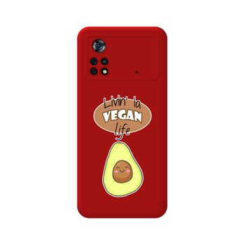 Funda Silicona Líquida Roja Para Xiaomi Poco X4 Pro 5g Diseño Vegan Life Dibujos