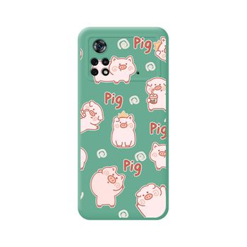 Funda Silicona Líquida Verde Para Xiaomi Poco X4 Pro 5g Diseño Cerdos Dibujos