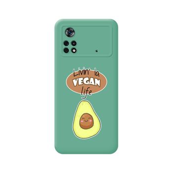 Funda Silicona Líquida Verde Para Xiaomi Poco X4 Pro 5g Diseño Vegan Life Dibujos