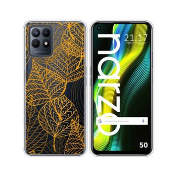 Funda Silicona Transparente Para Realme Narzo 50 Diseño Hojas Dibujos