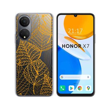 Funda Silicona Transparente Para Huawei Honor X7 Diseño Hojas Dibujos