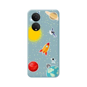 Funda Silicona Líquida Azul Para Huawei Honor X7 Diseño Espacio Dibujos