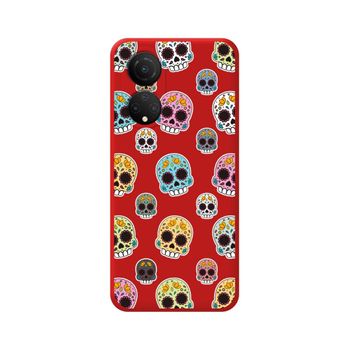 Funda Silicona Líquida Roja Para Huawei Honor X7 Diseño Catrina Dibujos