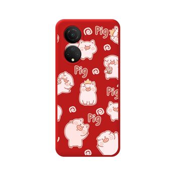 Funda Silicona Líquida Roja Para Huawei Honor X7 Diseño Cerdos Dibujos