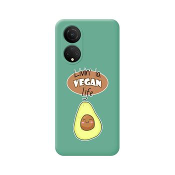 Funda Silicona Líquida Verde Para Huawei Honor X7 Diseño Vegan Life Dibujos