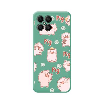 Funda Silicona Líquida Verde Para Huawei Honor X8 Diseño Cerdos Dibujos