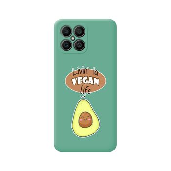 Funda Silicona Líquida Verde Para Huawei Honor X8 Diseño Vegan Life Dibujos