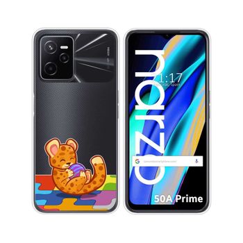 Funda Silicona Transparente Para Realme Narzo 50a Prime Diseño Leopardo Dibujos