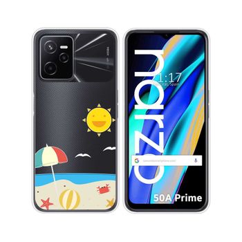 Funda Silicona Transparente Para Realme Narzo 50a Prime Diseño Playa Dibujos