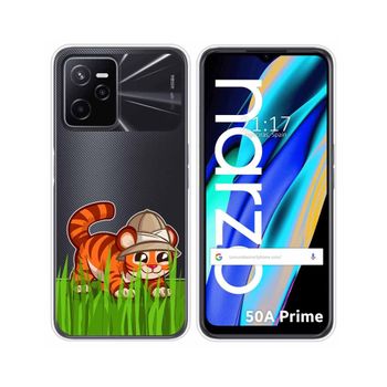 Funda Silicona Transparente Para Realme Narzo 50a Prime Diseño Tigre Dibujos