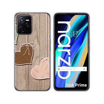 Funda Silicona Para Realme Narzo 50a Prime Diseño Corazones Madera Dibujos