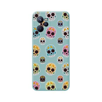 Funda Silicona Líquida Azul Para Realme Narzo 50a Prime Diseño Catrina Dibujos