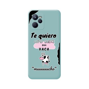 Funda Silicona Líquida Azul Para Realme Narzo 50a Prime Diseño Vaca Dibujos