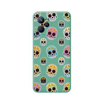 Funda Silicona Líquida Verde Para Realme Narzo 50a Prime Diseño Catrina Dibujos