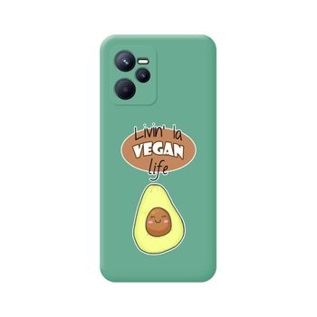 Funda Silicona Líquida Verde Para Realme Narzo 50a Prime Diseño Vegan Life Dibujos