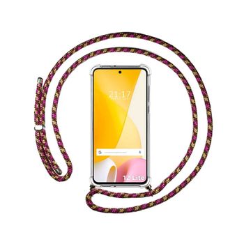 Funda Colgante Transparente Para Xiaomi 12 Lite 5g Con Cordon Rosa / Dorado