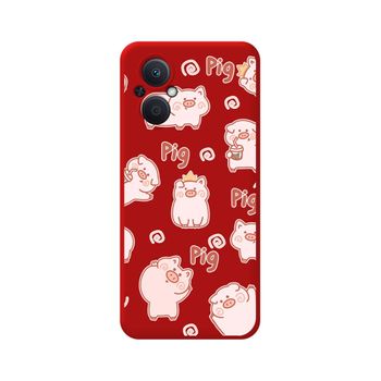 Funda Silicona Líquida Roja Para Oppo Reno 8 Lite 5g Diseño Cerdos Dibujos