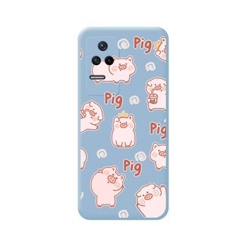 Funda Silicona Líquida Azul Para Xiaomi Poco F4 5g Diseño Cerdos Dibujos