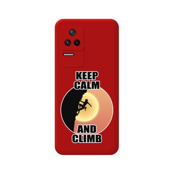 Funda Silicona Líquida Roja Para Xiaomi Poco F4 5g Diseño Mujer Escalada Dibujos