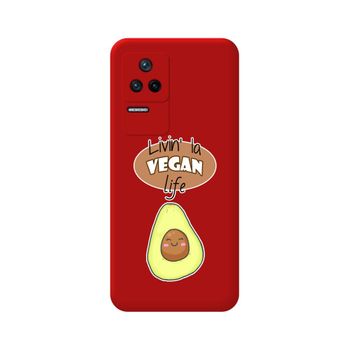 Funda Silicona Líquida Roja Para Xiaomi Poco F4 5g Diseño Vegan Life Dibujos