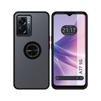 Funda Mate Con Borde Negro Y Anillo Giratorio 360 Para Oppo A77 5g