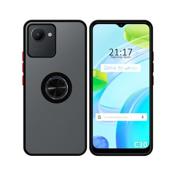 Funda Mate Con Borde Negro Y Anillo Giratorio 360 Para Realme C30