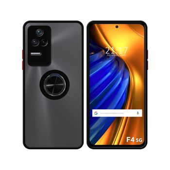 Funda Mate Con Borde Negro Y Anillo Giratorio 360 Para Xiaomi Poco F4 5g