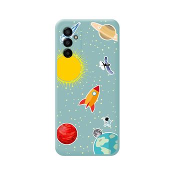 Funda Silicona Líquida Azul Para Samsung Galaxy M13 4g Diseño Espacio Dibujos