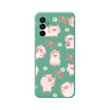 Funda Silicona Líquida Verde Para Samsung Galaxy M13 4g Diseño Cerdos Dibujos