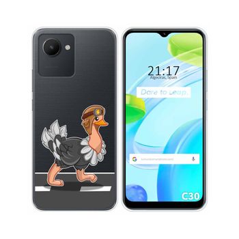 Funda Silicona Transparente Para Realme C30 Diseño Avestruz Dibujos