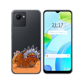 Funda Silicona Transparente Para Realme C30 Diseño Bufalo Dibujos