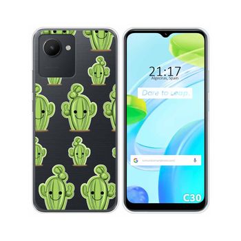 Funda Silicona Transparente Para Realme C30 Diseño Cactus Dibujos