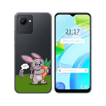 Funda Silicona Transparente Para Realme C30 Diseño Conejo Dibujos