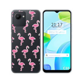 Funda Silicona Transparente Para Realme C30 Diseño Flamenco Dibujos