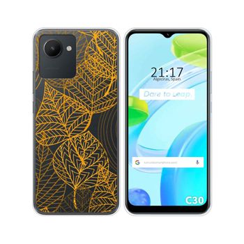 Funda Silicona Transparente Para Realme C30 Diseño Hojas Dibujos