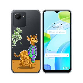 Funda Silicona Transparente Para Realme C30 Diseño Jirafa Dibujos