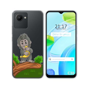 Funda Silicona Transparente Para Realme C30 Diseño Mono Dibujos